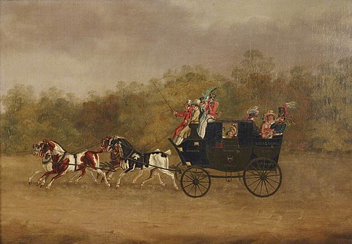 The London to Windsor Stage Coach, ‘The Royal George’,  travelling past a Wooded Landscape, 1849, 