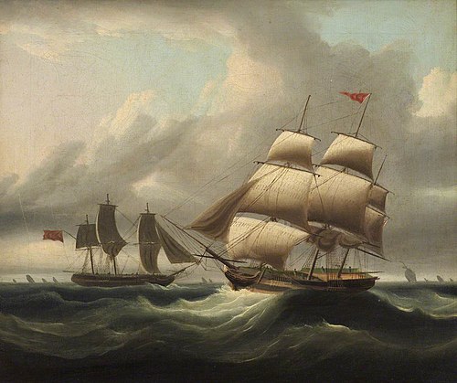 A Merchantman Heave-to, with a Pilot Cutter going off, 1799, 