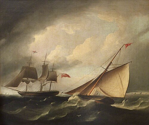 A Merchantman running before the Wind with a Frigate hove-to, 1799, 
