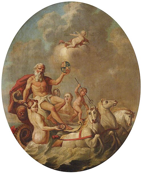 Neptune rising from the Sea in his Chariot, holding aloft the Royal Coat-of-arms, with Attendants ho, 1800, 