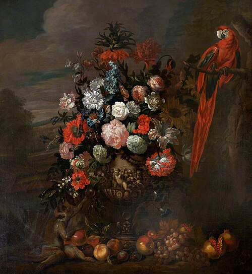 A Figured Vase of Flowers with Monkey teasing a Parrot, 1649, 