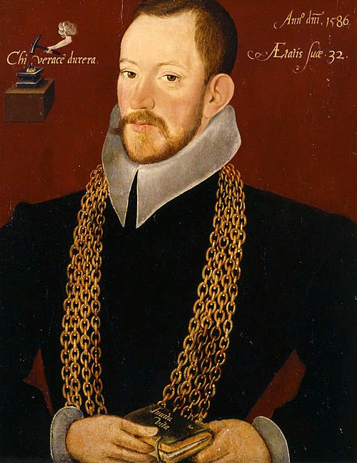 Richard Carew (1555-1620), aged 32, as High Sheriff & Deputy-Lieutenant of Cornwall, 1586, 