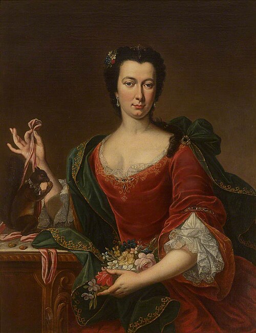 An Unknown French Lady holding Flowers and a Red Squirrel, 1735, 