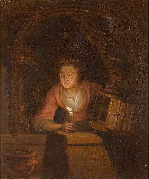 A Woman with a Candle and a Lantern at a Window, 1749, 