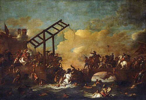 A Battle Scene with a Bridge, 1655, 
