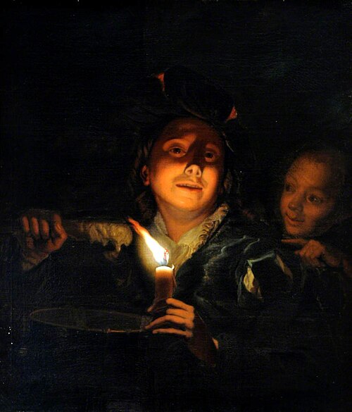 Children melting Wax (after Schalcken; Young Man eating Porridge), 1749, 