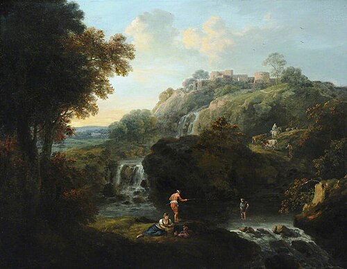 Figure fishing in a Rocky Landscape, 1764, 