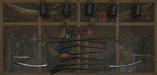 Military Trophies and the Dryden Coat of Arms, 1712, 
