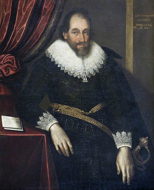 James Hamilton, 1st Viscount Clandeboye (1559 - 1643), aged 60, 1628, 