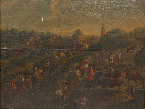 Figures round the Stage of a Travelling Company, 1849, 