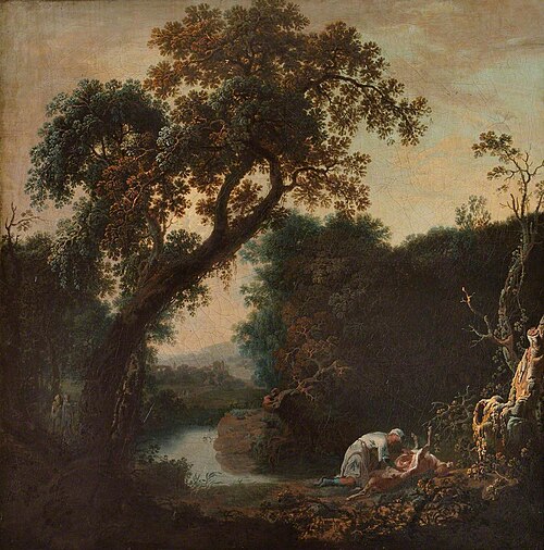 A River Landscape, with a Man observed gralloching a Deer, 1700, 