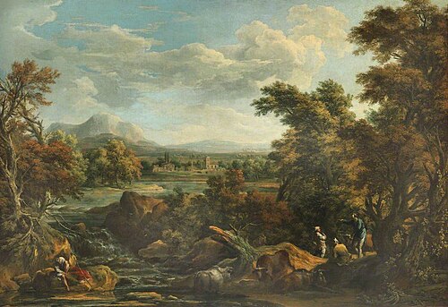 Wooded River Scene with Peasants, 1715, 
