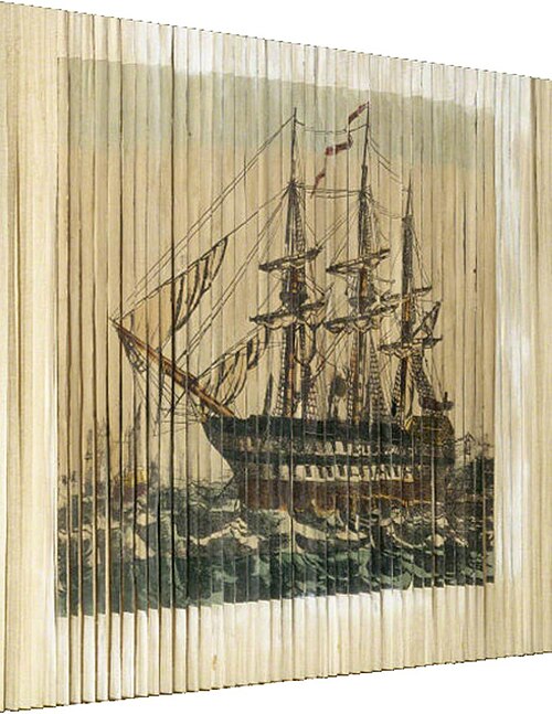 Three-way Painting of Flowers, Ship and Lady, 1850, 
