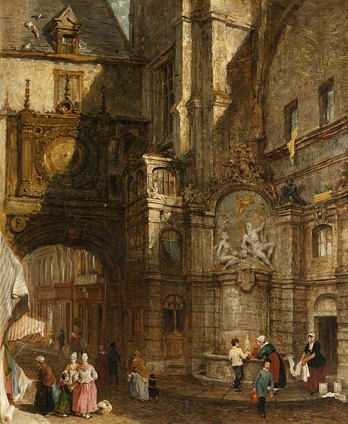 Street Scene in Rouen (Louis XV Fountain beside the Gros Horloge), 1849, 