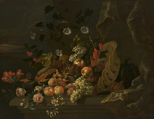 Still Life with a Basket of Fruit and Flowers, 1730, 