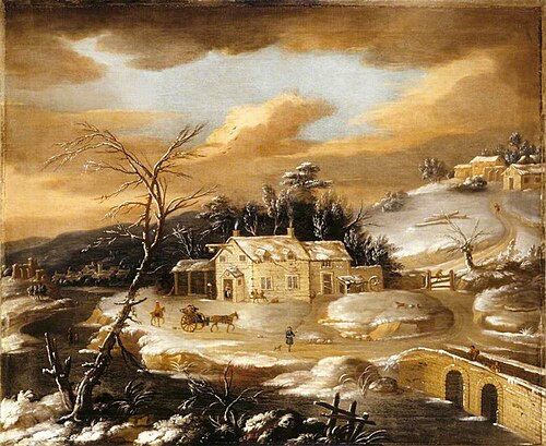 Winter Scene with Village Inn and Traveller, 1749, 