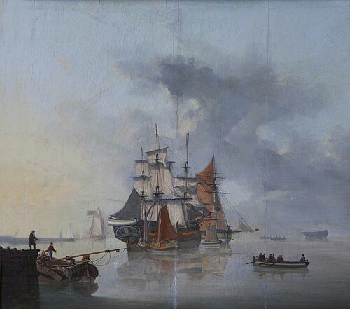 Ships in a Calm off a Quay, 1800, 