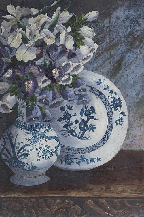 Irises, Orchids and Foxgloves in a Chinese Vase with a Chinese Plate, 1849, 