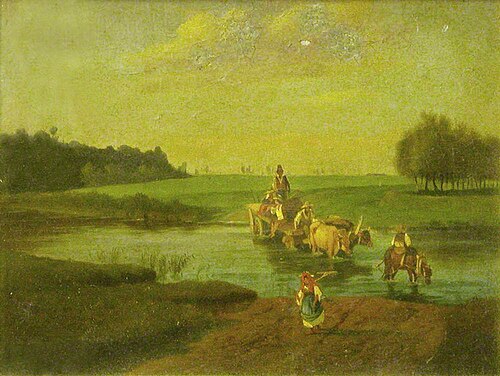 Bullock Cart crossing a River, 1849, 