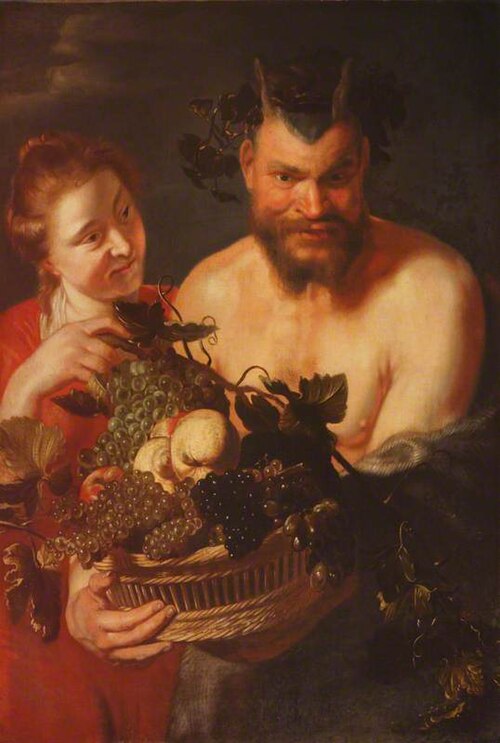 A Bacchante with a Satyr holding a Basket of Fruit, 1654, 