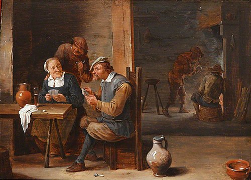 Boors playing Cards in a Tavern Interior, 1664, 