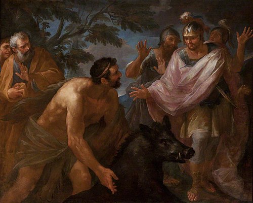 Hercules terrifying King Eurytheus with the Erymanthian Boar, 1684, 