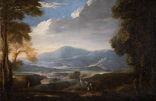 Mountain River Landscape with Fisherman carrying a Large Net, 1642, 