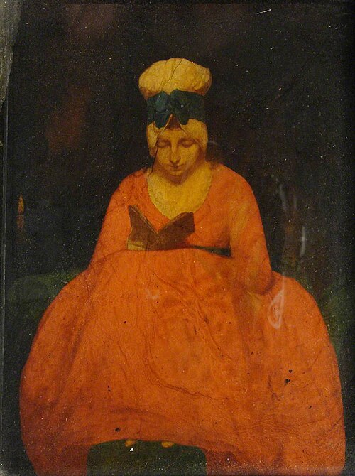 A Young Woman in a Red Dress Reading, 1800, 