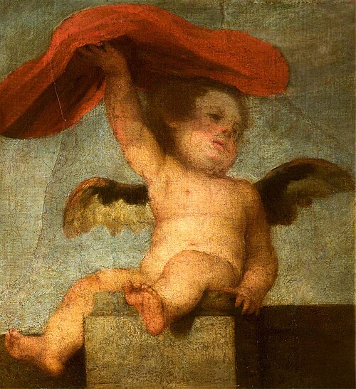 A Putto-Angel holding something red: a fragment, 1664, 
