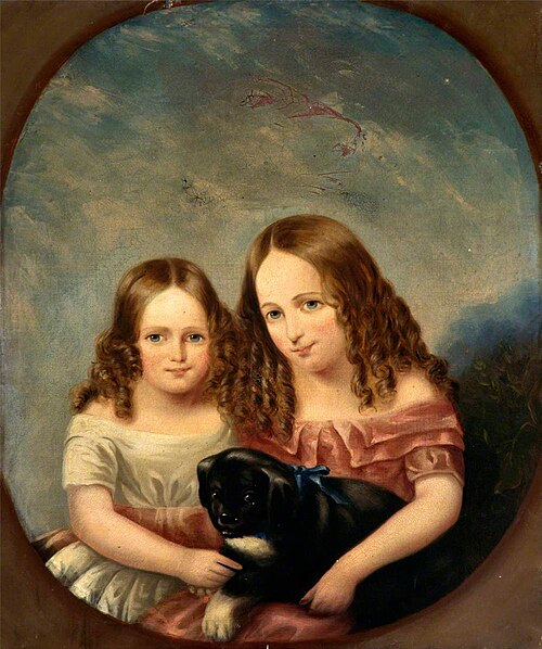 Two Little Girls with a Puppy, 1874, 