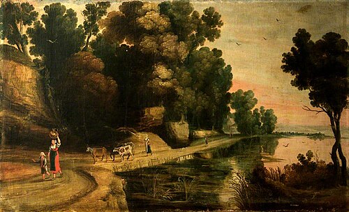 Landscape with Figures and Cattle on a Track by the Water, 1614, 