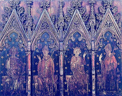 Painted Screen: Saint Edmund, Thomas Beckett; Saint Edward the Confessor and a  Mitred Bishop, 1305, 