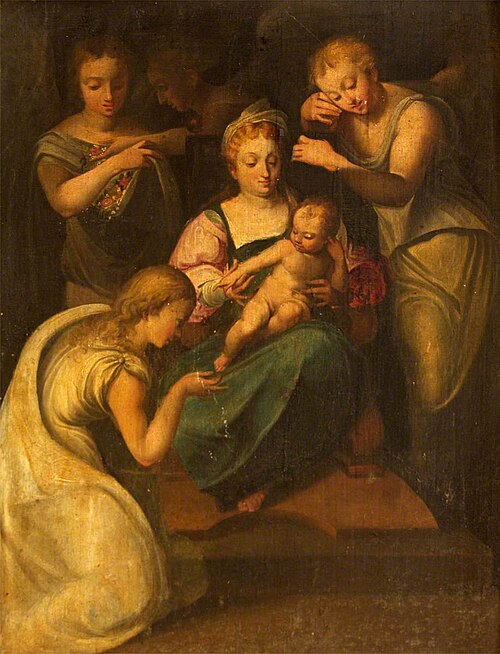 Madonna and Child with a Female Saint and Angels (possibly the Mystic Marriage of Saint Catherine), 1549, 