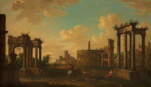 A Capriccio of Roman Ruins with Rustic Figures, 1734, 