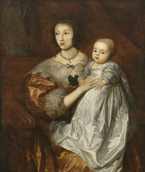 Queen Henrietta Maria (1609–1669) and her son Charles, Prince of Wales, later King Charles II (1630-, 1649, 