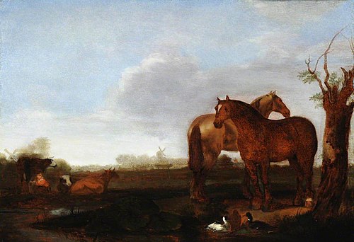 Meadow Landscape with Horses, Cows and Ducks, 1649, 