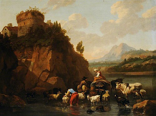 An Italianate Landscape with Herdsmen, Cattle and Goats, 1669, 