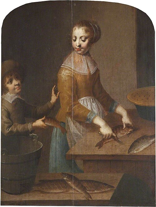 A Woman scaling Fish, 1684, 