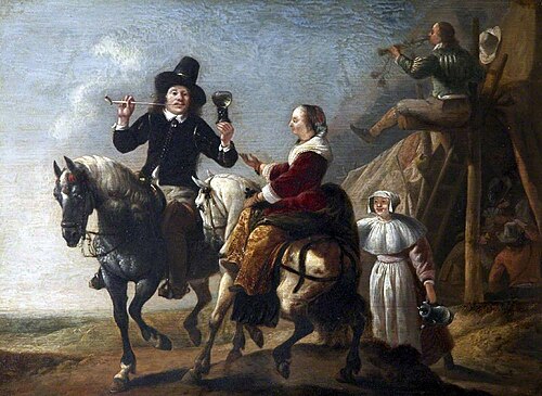 A Couple on Horseback next to a Bivouac - so-called  ‘Albert Cuyp and his Wife’, 1849, 