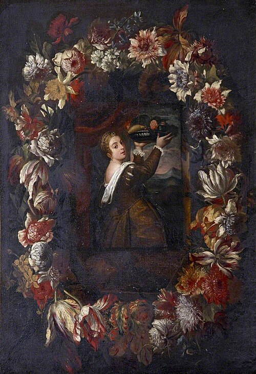 'Titian's Daughter' in a Wreath of Flowers, 1649, 