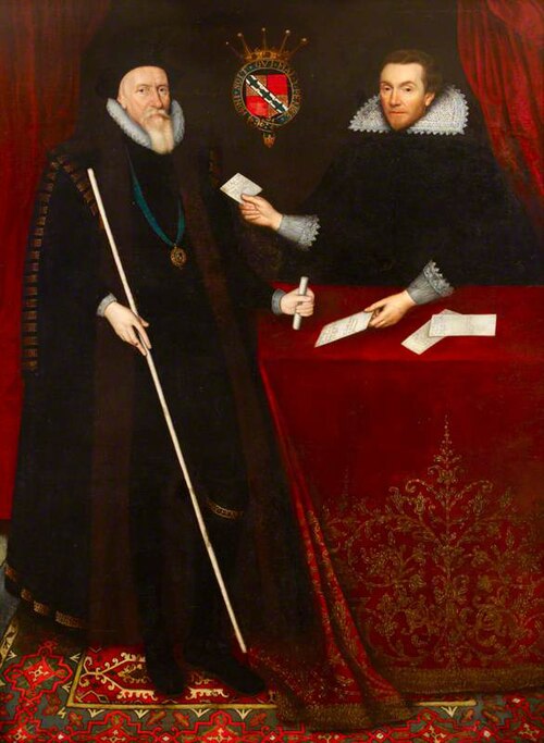 Thomas Sackville, 1st Earl of Dorset (1536-1608) being presented with Petitions by his Secretary, 1607, 