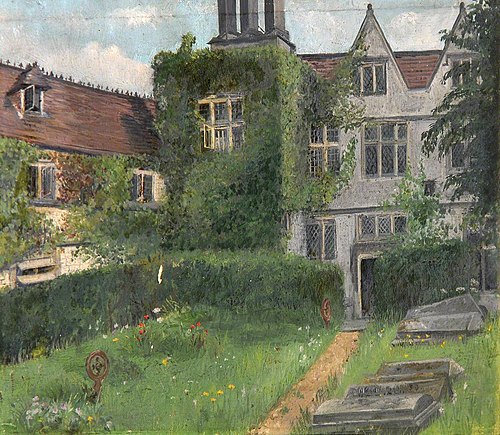 View of the Back of Boyton Manor, Wiltshire, overlooking St Mary's Churchyard, 1884, 