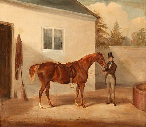 A Gentleman and his Chestnut Horse outside a Stable, 1814, 