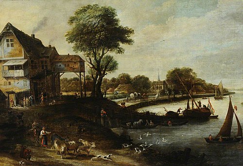Flemish Landscape with Village and Figures, 1649, 