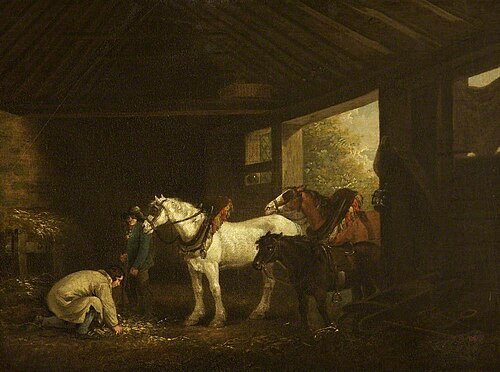 Horses and Farmhands in a Stable, 1849, 