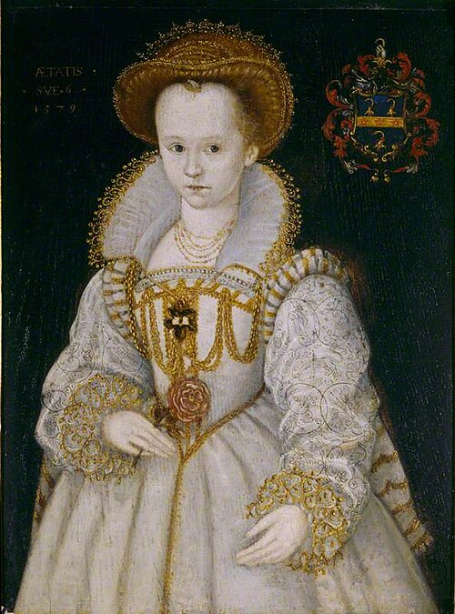 Chrysogona Baker, Lady Dacre (1572/3 - 1616) as a Child, aged 6, 1579, 