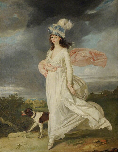 A Windswept Girl in a Turban walking with a Dog, 1790, 