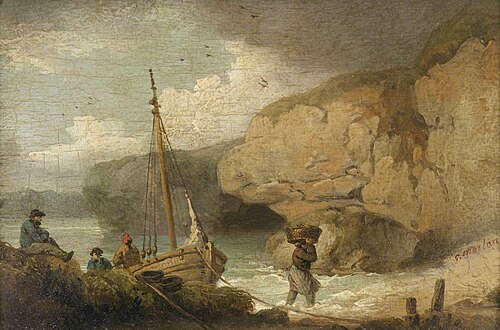 Fishermen Unloading a Boat in a Rocky Inlet, 1814, 