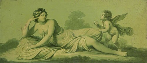 A Set of 16 Monochrome Painted Panels of Mythological Scenes: Venus and Cupid (?), 1780, 