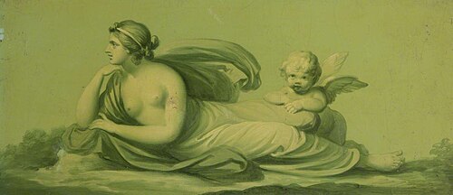 A Set of 16 Monochrome Painted Panels of Mythological Scenes: Venus and Cupid (?), 1780, 